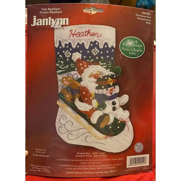 2002 Janlynn Felt Applique Christmas Stocking - Picture 1 of 12